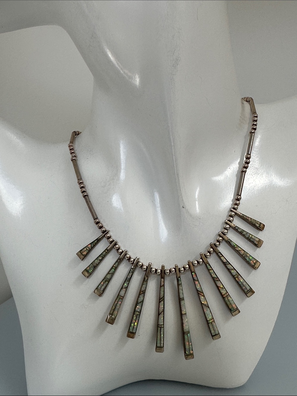 Navajo Village Opal and Onyx Sterling Silver necklace
